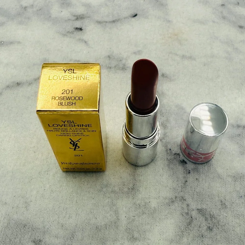 YSL Loveshine Lipstick Set-Silver Pouch, Rosewood Blush &Nude Lavalliere-4pc-NEW